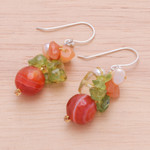 Pearl and citrine cluster earrings, 'Radiant Love' - Handcrafted Beaded Quartz Earrings