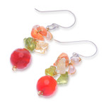 Pearl and citrine cluster earrings, 'Radiant Love' - Handcrafted Beaded Quartz Earrings