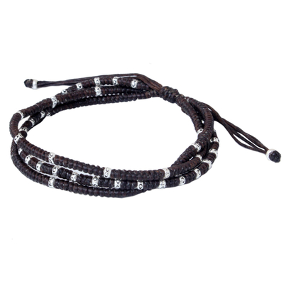 Silver accent wristband bracelet, 'Surreal Brown' - Silver Braided Bracelet