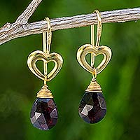Gold vermeil garnet heart earrings, 'Time to Love' - Handcrafted Heart Shaped Vermeil Garnet Earrings