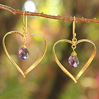 Gold vermeil amethyst heart earrings, 'Love's Secrets'