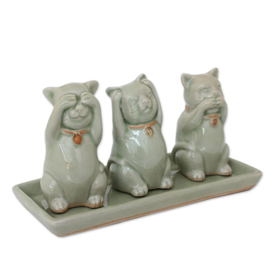 Figuritas de cerámica Celadon, (juego de 3) - Esculturas de cerámica celadón (juego de 3)