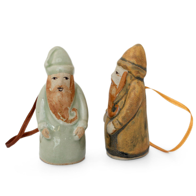 Celadon ceramic Christmas ornaments, 'Thai Santa Claus' (pair) - Celadon ceramic Christmas ornaments (Pair)