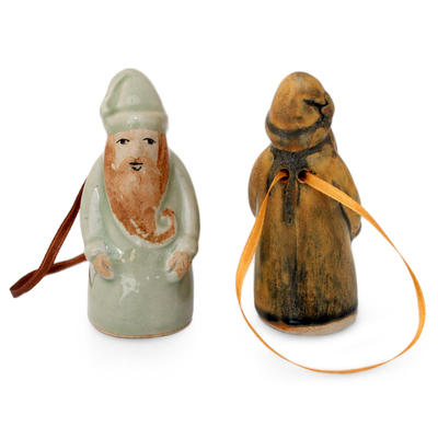 Celadon ceramic Christmas ornaments, 'Thai Santa Claus' (pair) - Celadon ceramic Christmas ornaments (Pair)