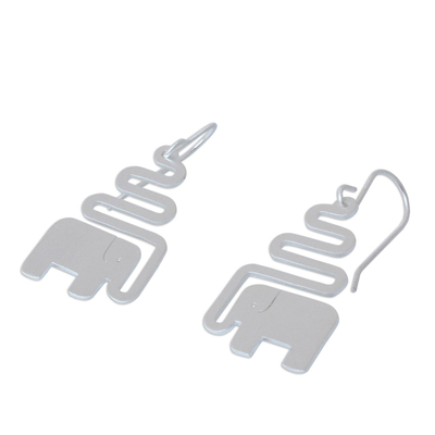 Sterling silver dangle earrings, 'Trumpeting Elephant' - Women's Sterling Silver Dangle Earrings