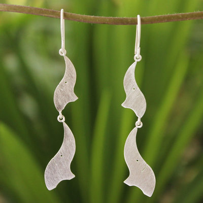Sterling silver dangle earrings, 'Elephant Acrobats' - Unique Sterling Silver Dangle Earrings