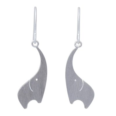 Sterling silver dangle earrings, 'Elephant Greeting' - Artisan Crafted Sterling Silver Dangle Earrings