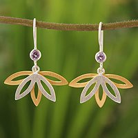 Gold plated amethyst flower earrings, 'Thai Lotus'