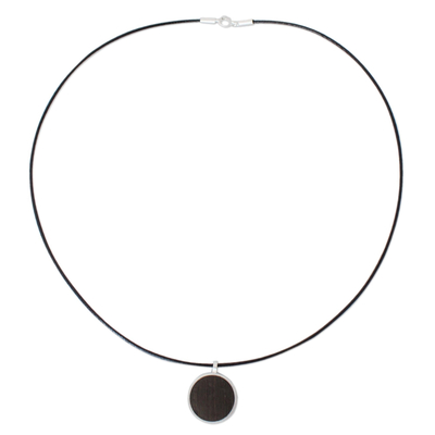 Men's wood pendant necklace, 'Moon Hero' - Men's Wood Pendant Necklace