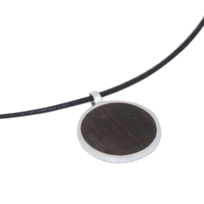 Men's wood pendant necklace, 'Moon Hero' - Men's Wood Pendant Necklace