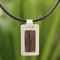 Men's wood pendant necklace, 'Urban Hero'