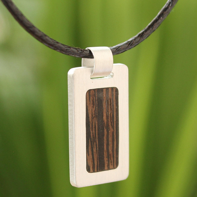 Men's wood pendant necklace, 'Urban Hero' - Men's Wood Pendant Necklace
