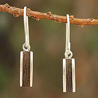 Wood dangle earrings, 'Thai Wilderness' - Handcrafated Wood Earrings from Thailand