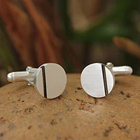 Sterling silver cufflinks, 'Harvest Moon' - Contemporary Sterling Silver Cufflinks