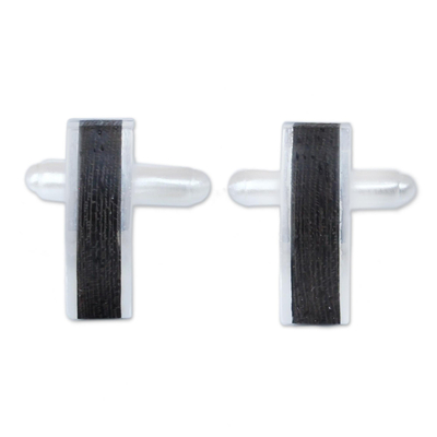 Sterling silver cufflinks, 'Naturally Rugged' - Sterling silver cufflinks