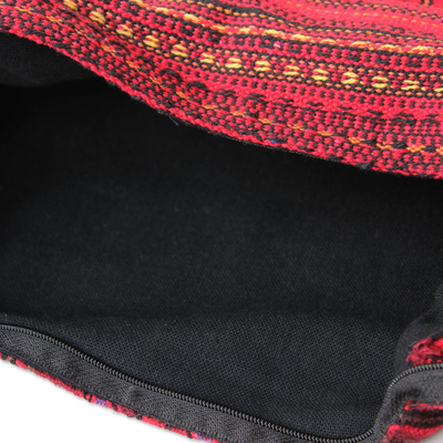 Cotton shoulder bag, 'Crimson Lands' - Handmade Red Shoulder Bag
