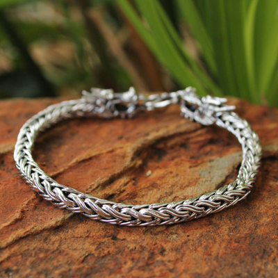 Men's sterling silver bracelet, 'Brave Nagas' - Men's Sterling Silver Dragon Bracelet
