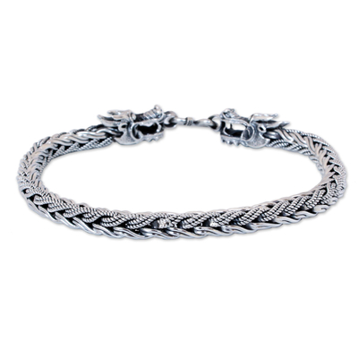 Men's sterling silver bracelet, 'Powerful Nagas' - Men's Unique Sterling Silver Dragon Bracelet
