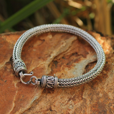 Men's sterling silver bracelet, 'Lanna Hero' - Men's Unique Sterling Silver Chain Bracelet