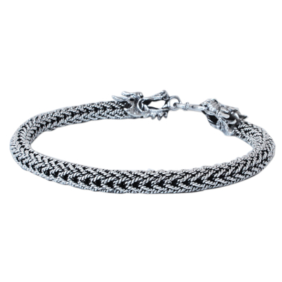 Men's sterling silver bracelet, 'Magical Nagas' - Men's Handcrafted Sterling Silver Chain Bracelet