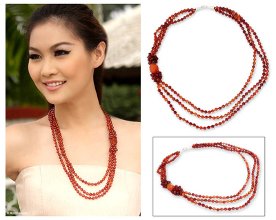 Carnelian beaded necklace, 'Sun Radiance' - Carnelian Beaded Necklace from Thailand