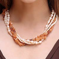 Carnelian and pearl necklace, 'Peach Honey'