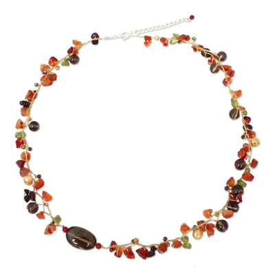 Cultured pearl and carnelian beaded necklace, 'Tropicana Splendor' - Cultured pearl and carnelian beaded necklace