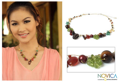 Cultured pearl and gemstone beaded necklace, 'Jungle Fruit' - Pearl and Peridot Beaded Necklace