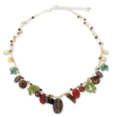 Cultured pearl and gemstone beaded necklace, 'Jungle Fruit' - Pearl and Peridot Beaded Necklace