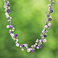 Cultured pearl and amethyst beaded necklace, 'Mystic Passion' - Pearl and Amethyst Beaded Necklace