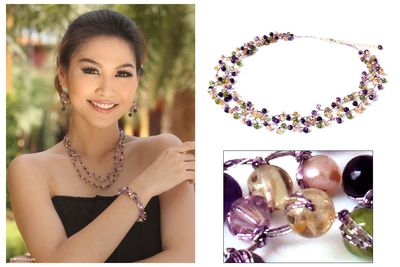 Cultured pearl and amethyst beaded necklace, 'Mystic Passion' - Pearl and Amethyst Beaded Necklace