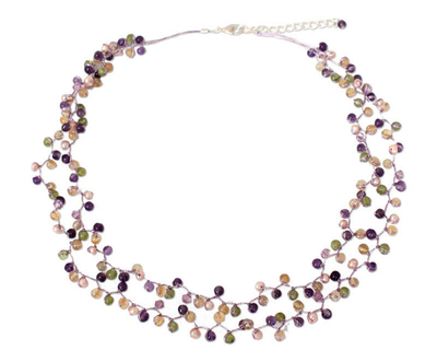 Collar de perlas cultivadas y amatistas - Collar de perlas y amatistas
