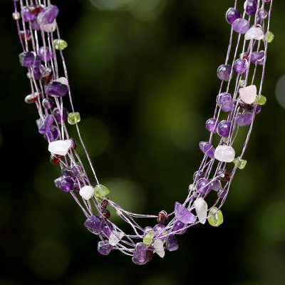 Amethyst and rose quartz strand necklace, 'Lilac Mousse' - Thai Beaded Rose Quartz and Amethyst Necklace