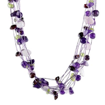 Amethyst and rose quartz strand necklace, 'Lilac Mousse' - Thai Beaded Rose Quartz and Amethyst Necklace