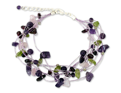 Amethyst and rose quartz beaded bracelet, 'Lilac Mousse' - Artisan Crafted Beaded Amethyst Bracelet