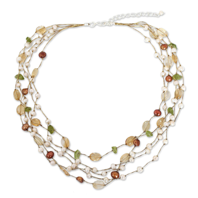 Cultured pearl and citrine beaded necklace, 'Spring Awakening' - Beaded Multigem Pearl Necklace