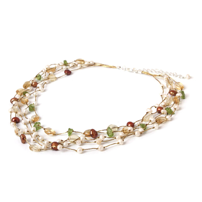 Cultured pearl and citrine beaded necklace, 'Spring Awakening' - Beaded Multigem Pearl Necklace