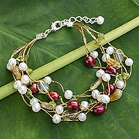 Cultured pearl and citrine beaded bracelet, 'Spring Awakening'