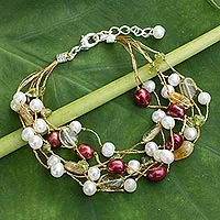 Pulsera de perlas cultivadas y cuentas de citrino - Pulsera de perlas y citrinos