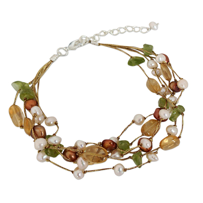 Cultured pearl and citrine beaded bracelet, 'Spring Awakening' - Pearl and Citrine Beaded Bracelet