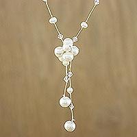Cultured pearl pendant necklace, 'Snow Queen' - Fair Trade Pearl Necklace