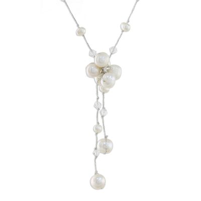 Cultured pearl pendant necklace, 'Snow Queen' - Fair Trade Pearl Necklace