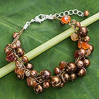 Cultured pearl beaded bracelet, 'Earth Belle' - Cultured pearl beaded bracelet