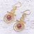 Gold plated rhodonite dangle earrings, 'Follow the Dream' - Hand Made Gold Plated Rhodonite Dangle Earrings