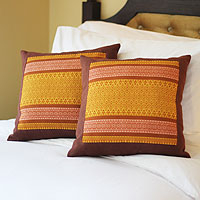 Cotton cushion covers, 'Thai Sunshine' (pair) - Cotton Cushion Covers (Pair)