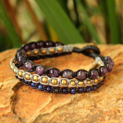 Amethyst and lapis lazuli beaded bracelet, 'Urban Colors' - Amethyst and lapis lazuli beaded bracelet