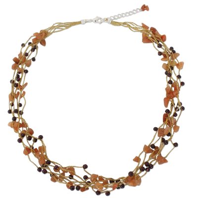 Aventurine and Garnet Beaded Necklace