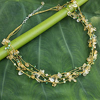 Citrine beaded necklace, 'Afternoon Sun' - Citrine and Green Agate Beaded Necklace