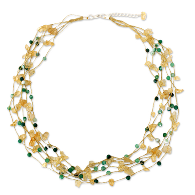 Citrine beaded necklace, 'Afternoon Sun' - Citrine and Green Agate Beaded Necklace