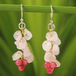 Rose quartz cluster earrings, 'Afternoon Pink' - Handmade Beaded Rose Quartz Earrings